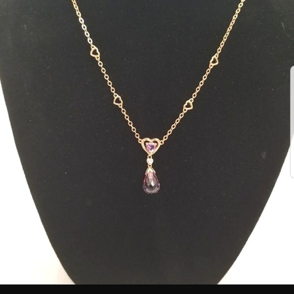 14k Yellow Gold Amethyst Diamond Necklace Teardrop Briolette - Picture 5 of 10